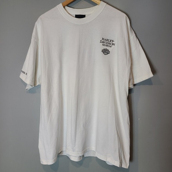 Harley-Davidson Tops - Harley Davidson Museum Milwaukee White Graphic T Shirt Embroidered Mens XL